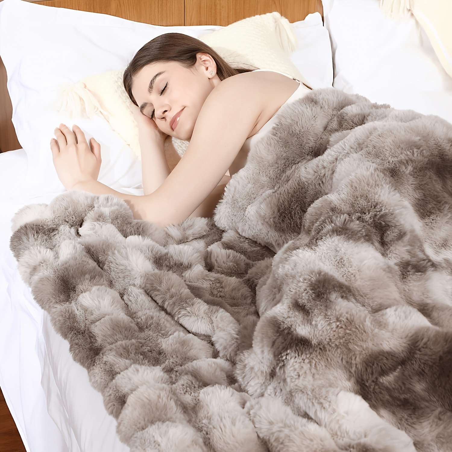 Luxury Soft Fluffy Faux Rabbit Fur Blanket, Cozy Plush Throw